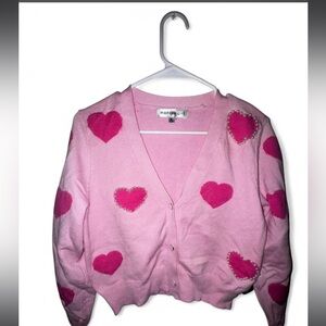 Madden Girl Pink Heart Cardigan